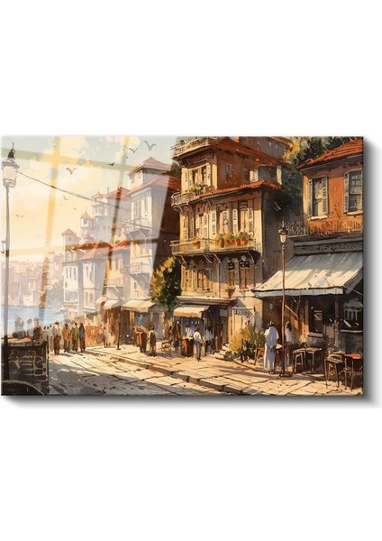 Boğaz Evleri - Güneşli Sokakta Tarihi Yapılar Cam Tablo fiyatları