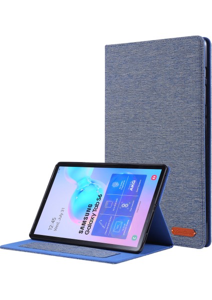 Kumaş Dokulu Kart Yuvaları Stand Deri Kılıf Samsung Galaxy Tab S6 SM-T860/T865-MAVI (Yurt Dışından)
