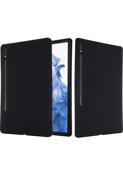 Samsung Galaxy Tab S9 Ultra Sıvı Silikon Kılıf Mikrofiber Astar Tablet Kılıfı-Siyah (Yurt Dışından)