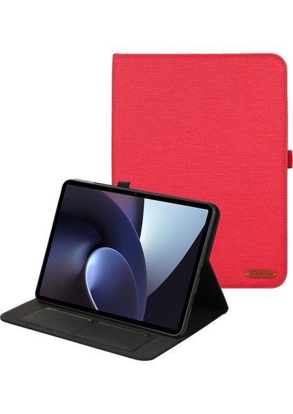 Oneplus Pad Pro Deri Kılıf Kart Tutucu Kumaş Doku Tablet Standı Kapağı-Kırmızı (Yurt Dışından)
