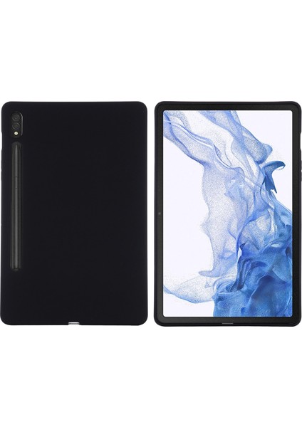 Samsung Galaxy Tab S8/s7 Düz Renk Tablet Kılıfı Mikrofiber Astar Sıvı Silikon Düşmeye Karşı Koruyucu Kılıf-Siyah (Yurt Dışından)