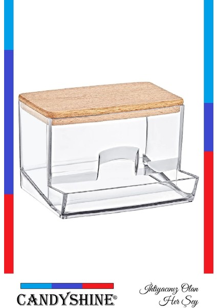 Ahşap Kapaklı Pamuklu Çubuk Düzenleyici, Şık ve Modern Tasarım, 1 Adet Şeffaf fiyatları