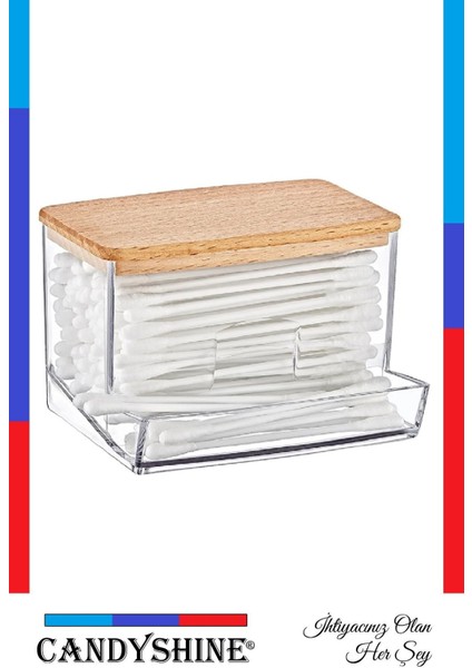 Ahşap Kapaklı Pamuklu Çubuk Düzenleyici, Şık ve Modern Tasarım, 1 Adet Şeffaf modelleri