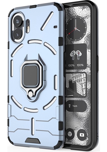 Hiçbir Şey Için Telefon (2) Sert Pc + Yumuşak Tpu Telefon Arka Kapağı Döndürülebilir Halka Tutucu Ayaklı Telefon Kılıfı - Mavi (Yurt Dışından)