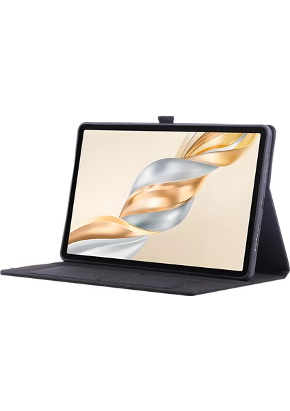 Honor Pad X9A Deri Kılıf Kart Tutucu Kumaş Doku Tablet Standı Kapağı-Siyah (Yurt Dışından)