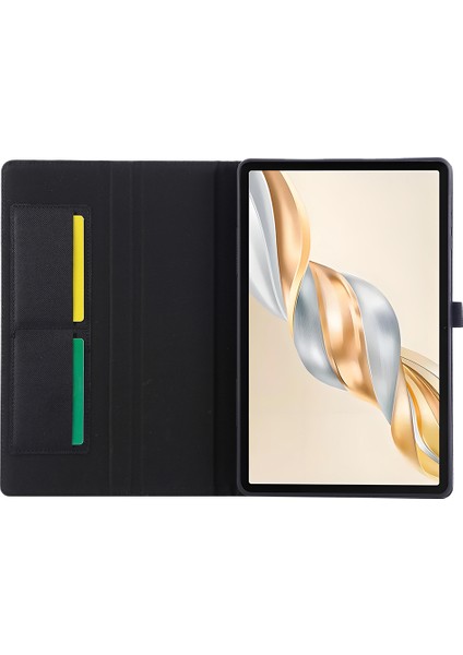 Honor Pad X9A Deri Kılıf Kart Tutucu Kumaş Doku Tablet Standı Kapağı-Siyah (Yurt Dışından)