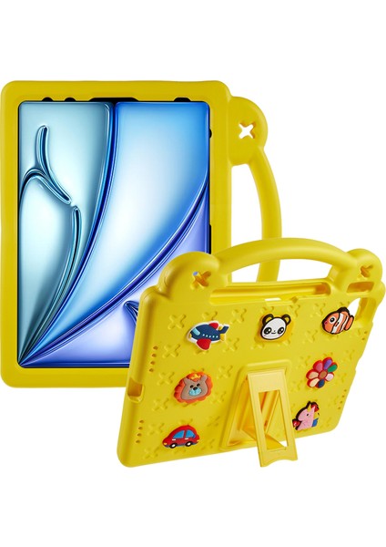 iPad Air 11(2025)/(2024) Kılıf Karikatür Desenli Eva Tablet Kılıfı Destekli-Sarı (Yurt Dışından)