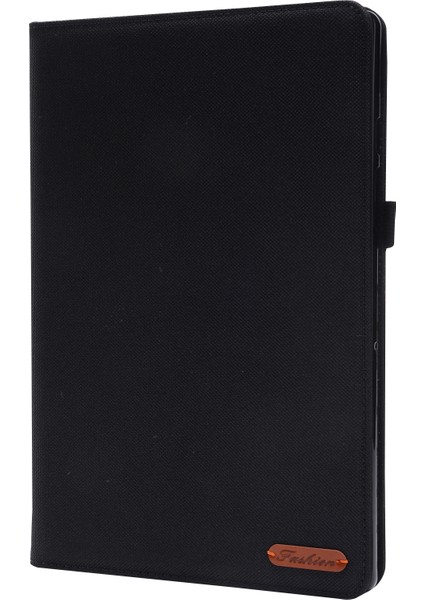 Samsung Galaxy Tab A8 10.5 (2021) Için Kumaş Doku Pu Deri Tablet Kılıfı Katlanır Stand Folio Koruyucu Kapak Kart Yuvaları Ile-Siyah (Yurt Dışından)