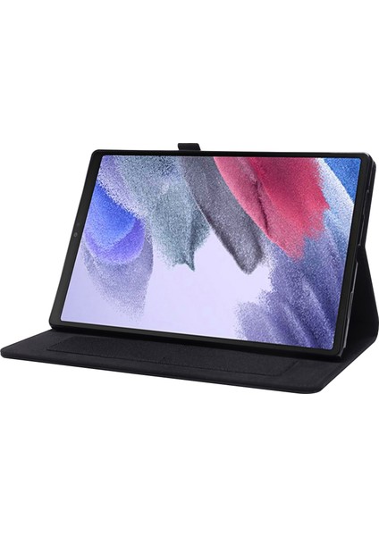 Samsung Galaxy Tab A8 10.5 (2021) Için Kumaş Doku Pu Deri Tablet Kılıfı Katlanır Stand Folio Koruyucu Kapak Kart Yuvaları Ile-Siyah (Yurt Dışından)