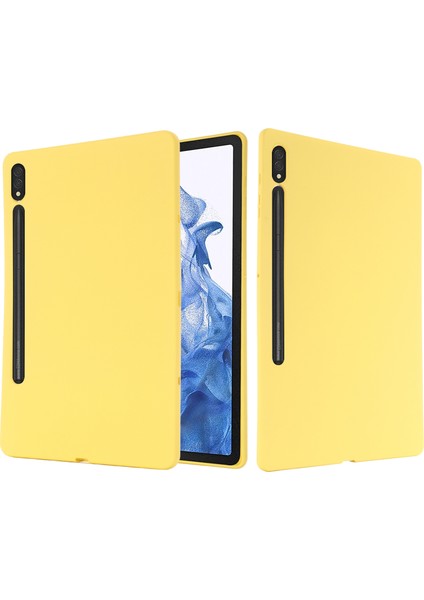 Samsung Galaxy Tab S9 Ultra Sıvı Silikon Kılıf Mikrofiber Astar Tablet Kılıfı-Sarı (Yurt Dışından)