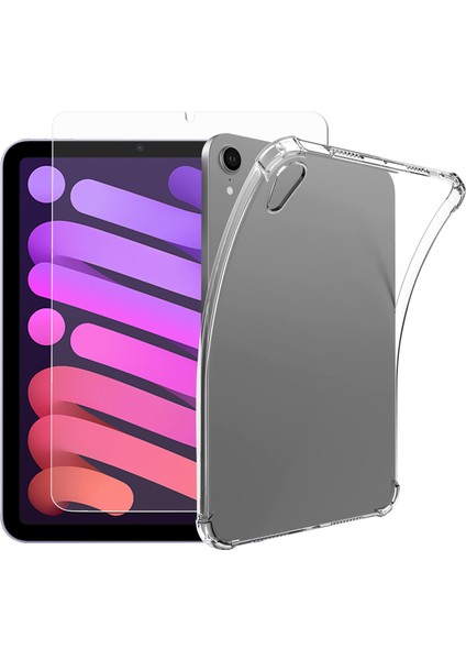 iPad MINI(2024)/MINI(2021) Için Temperli Cam Ekran Koruyuculu Dört Köşe Hava Yastığı Düşmeye Karşı Şeffaf Yumuşak Tpu Telefon Kılıfı Kabuğu (Yurt Dışından)