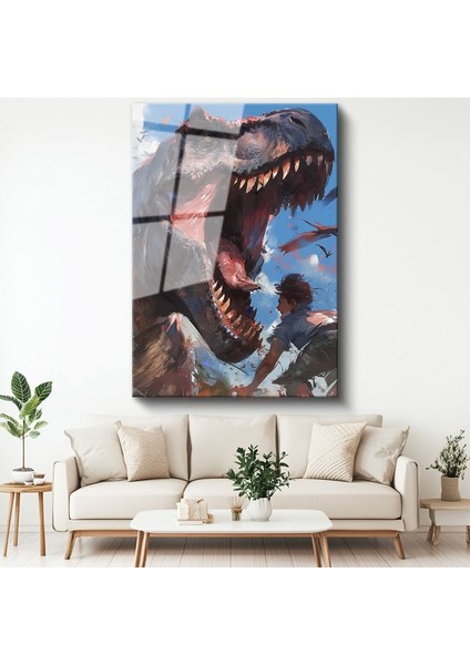 T-Rex Kükreyişi - Tarih Öncesi Çağın Yırtıcı Avcısı Cam Tablo
