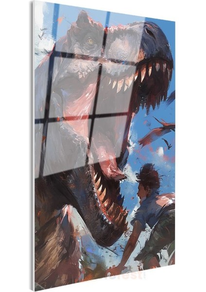 T-Rex Kükreyişi - Tarih Öncesi Çağın Yırtıcı Avcısı Cam Tablo