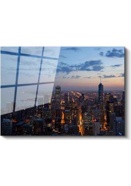 Chicago Gökdelenleri - Akşam Panoraması Cam Tablo fiyatları
