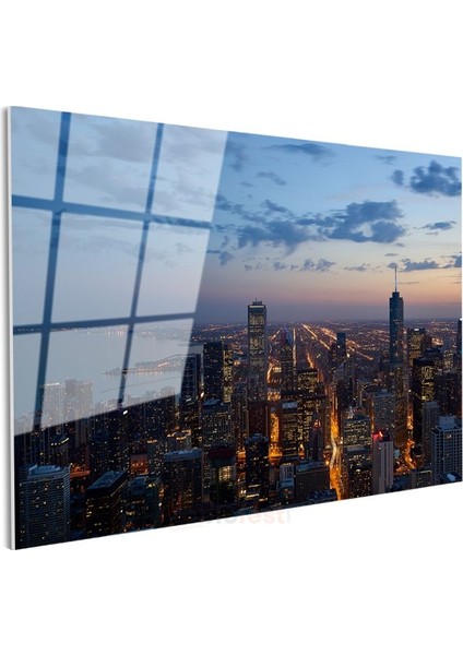 Chicago Gökdelenleri - Akşam Panoraması Cam Tablo modelleri
