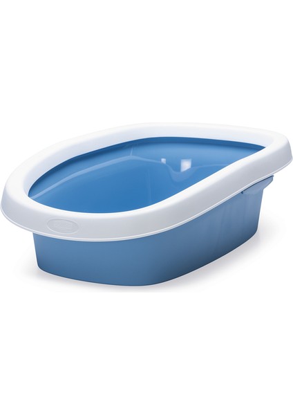 Yüksek Kenarlı Açık Kedi Tuvaleti, Mavi Beyaz, 39X58X17CM