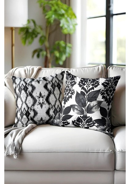 Punch Işlemeli 2’li Dekoratif Kırlent Seti – 40X40 cm | Polyester Kılıf & %100 Pamuk Dolgu