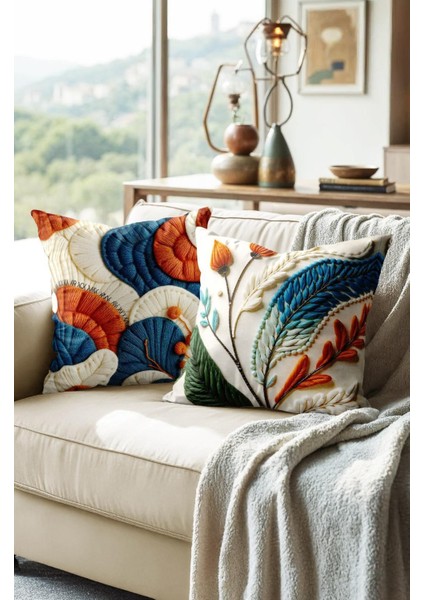 Punch Işlemeli 2’li Dekoratif Kırlent Seti – 40X40 cm | Polyester Kılıf & %100 Pamuk Dolgu