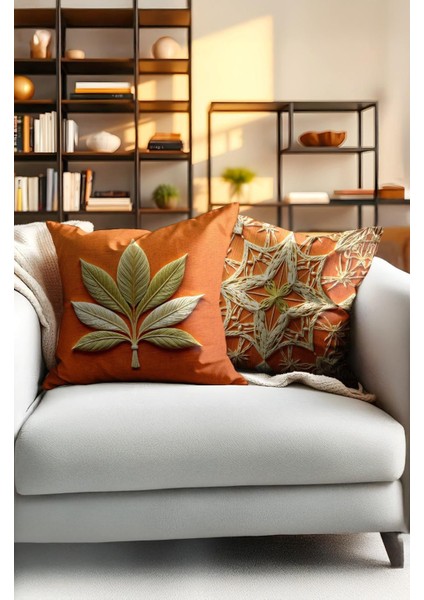 Punch Işlemeli 2’li Dekoratif Kırlent Seti – 40X40 cm | Polyester Kılıf & %100 Pamuk Dolgu