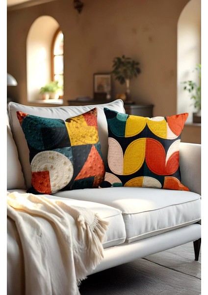 Punch Işlemeli 2’li Dekoratif Kırlent Seti – 40X40 cm | Polyester Kılıf & %100 Pamuk Dolgu