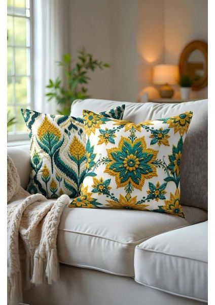 Punch Işlemeli 2’li Dekoratif Kırlent Seti – 40X40 cm | Polyester Kılıf & %100 Pamuk Dolgu