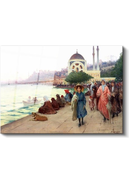 Ortaköy Sahili - Gezinti Yapan Hanımlar Cam Tablo