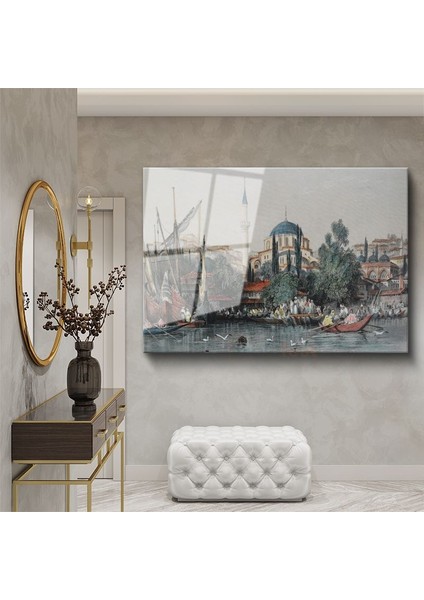 Istanbul Silueti - Tarihi Camiler ve Deniz Manzarası Cam Tablo