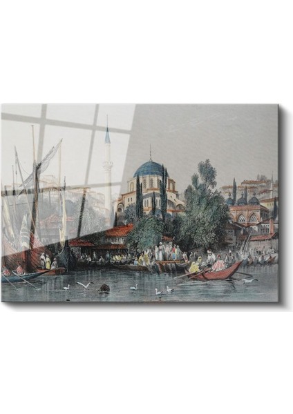 Istanbul Silueti - Tarihi Camiler ve Deniz Manzarası Cam Tablo fiyatları