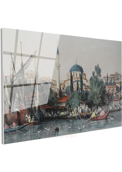Istanbul Silueti - Tarihi Camiler ve Deniz Manzarası Cam Tablo modelleri