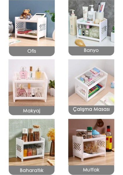 Çift Katlı Çok Amaçlı Beyaz Makyaj ve Takı Organizer Raf Seti fiyatları