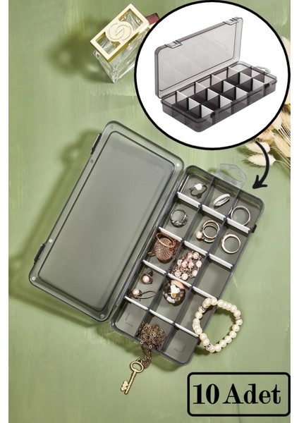 Füme 15 Bölmeli Ayarlanabilir Takı ve Boncuk Organizer Seti (10 Adet)