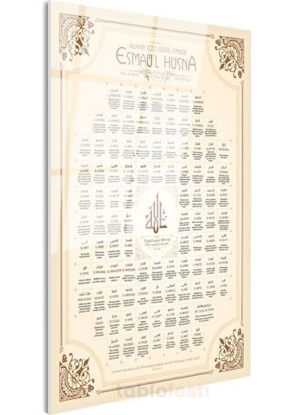 Esma-Ül Hüsna - Allah'ın 99 Güzel Ismi Cam Tablo