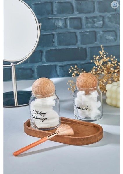 Iki Parçalı Ahşap Standlı Top Kapaklı Makyaj Pamuğu ve Pamuk Organizatörü fiyatları