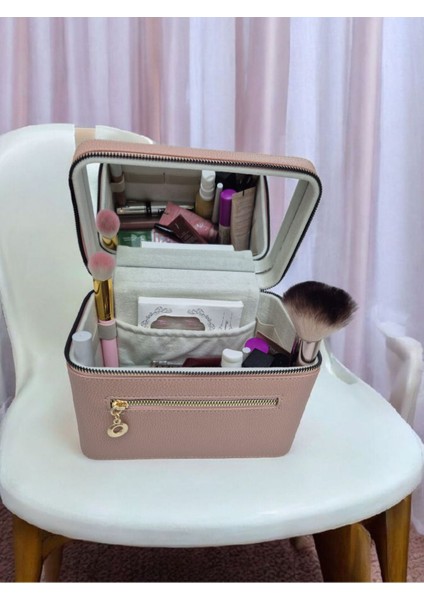 Şeffaf Aynalı Seyahat Makyaj ve Bakım Çantası, Pratik ve Şık Tasarım