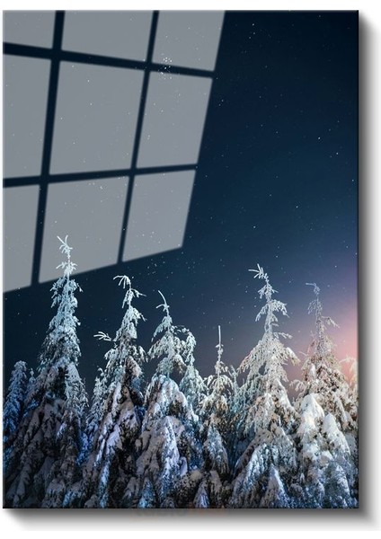 Karlı Çamlar - Yıldızlı Gece Altında Büyüleyici Cam Tablo fiyatları