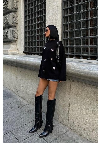 Molly Kalp Desenli Triko Örme Kazak 1339 indirimleri