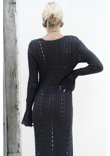 Fiorella Düğmeli Füme Uzun Hırka