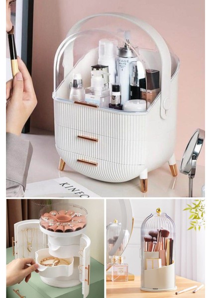 Beyaz 3'lü Takı ve Makyaj Organizer Seti, Şık ve Kullanışlı Depolama Çözümü