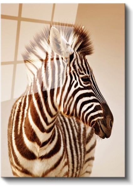 Zebra Portresi - Çizgili Zarafet Cam Tablo