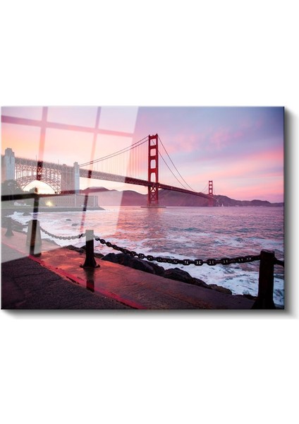 Golden Gate Köprüsü - Pembe Gökyüzü Altında Cam Tablo