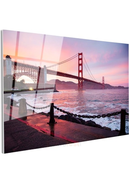 Golden Gate Köprüsü - Pembe Gökyüzü Altında Cam Tablo