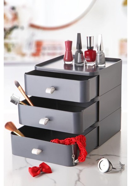 Gri 3 Katlı Masa Üstü Organizer Makyaj Takı ve Aksesuar Düzenleyici fiyatları