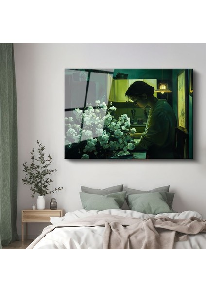 Olga Suvorova - Çiçeklerle Kadın Cam Tablo