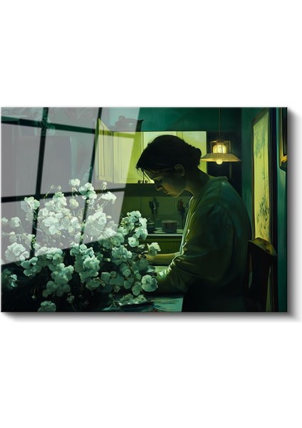 Olga Suvorova - Çiçeklerle Kadın Cam Tablo fiyatları