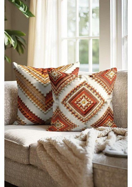 Punch Işlemeli 2’li Dekoratif Kırlent Seti – 40X40 cm | Polyester Kılıf & %100 Pamuk Dolgu