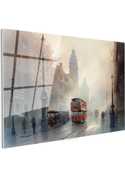 Londra Sokakları - Sisli Atmosfer Cam Tablo