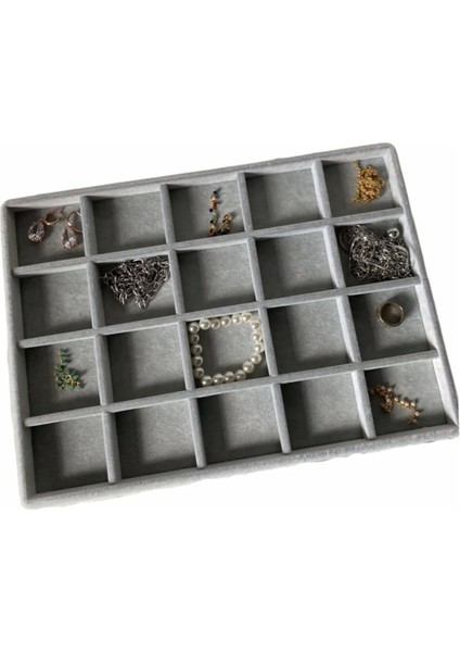20 Bölmeli Gri Süet Takı Düzenleyici, Şık ve Ferah Saklama Çözümü