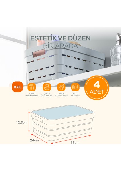 4'lü Kapaklı 8,2 Litre Delikli Saklama Kutusu Mavi