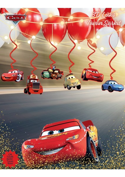 Cars 3D Lüks Tavan Sarkıt Süsü – Arabalar Temalı Doğum Günü Parti Tavan Dekoru