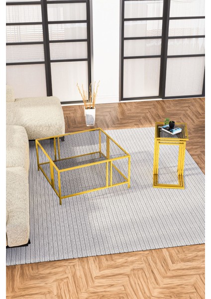 Uranüs Gold Orta Sehpa Füme Cam & Ibiza Gold Zigon Sehpa Füme Cam fiyatları